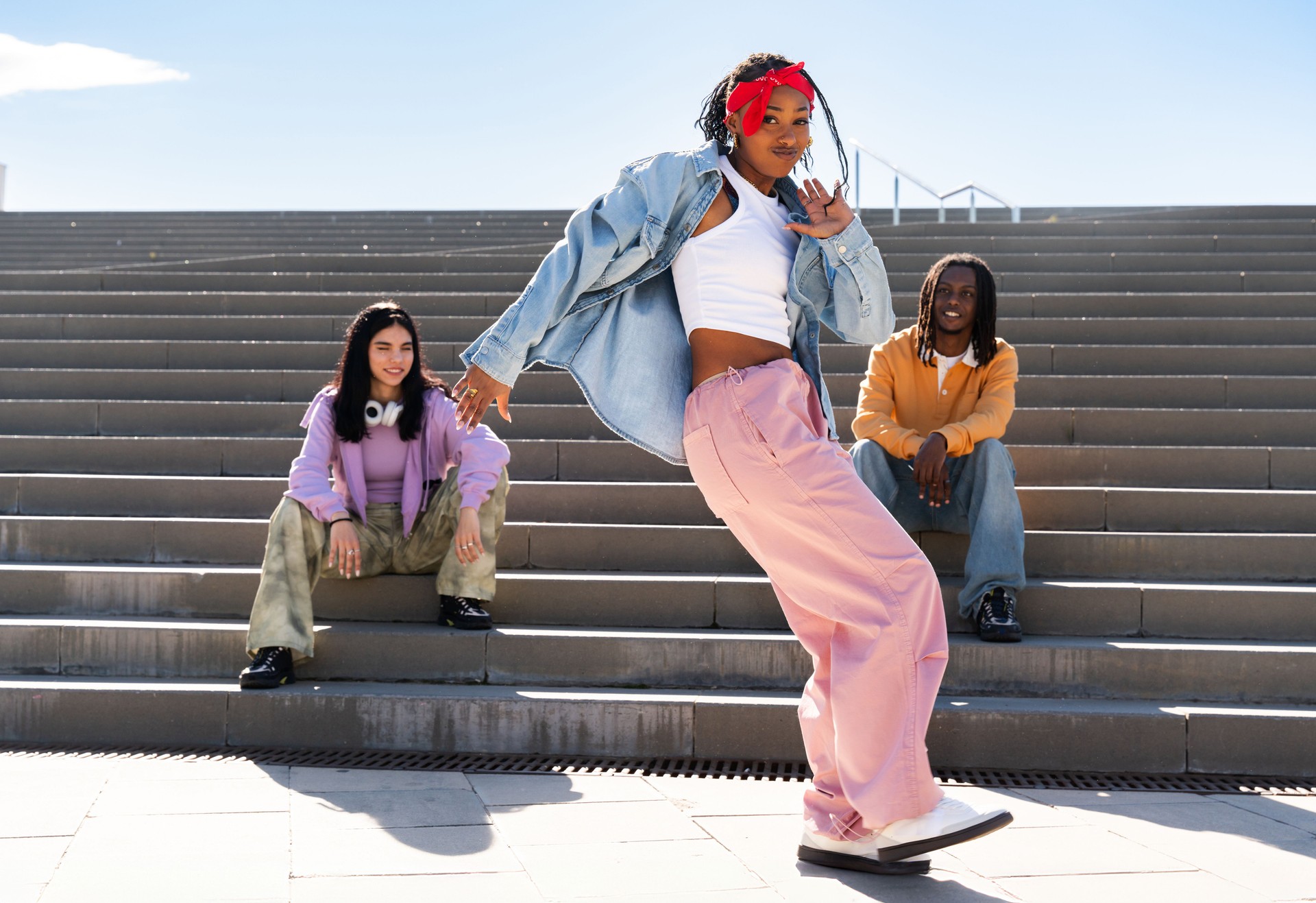 Young group of multiethnic hip-hop dancers dancing